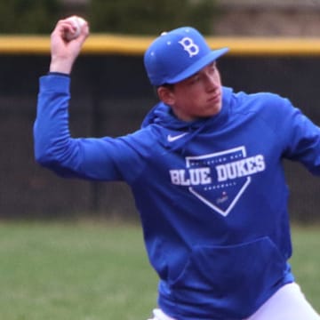 Whitefish Bay senior shortstop Brady Counsell throws to first during infield work at the Blue Dukes' first practice of the season on April 1, 2021.

Rs5a0513