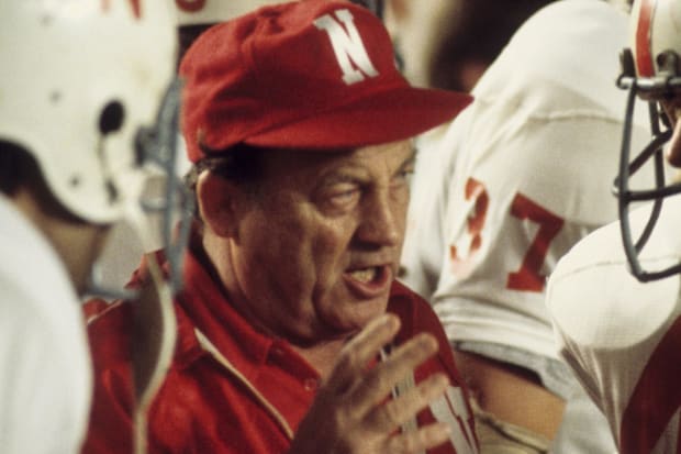 Bob Devaney on the sidelines during the 1972 Orange Bowl game against Alabama.
