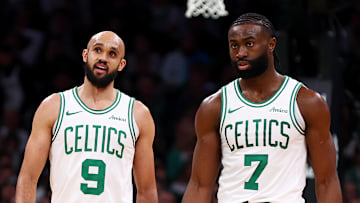 Boston Celtics stars Derrick White and Jaylen Brown