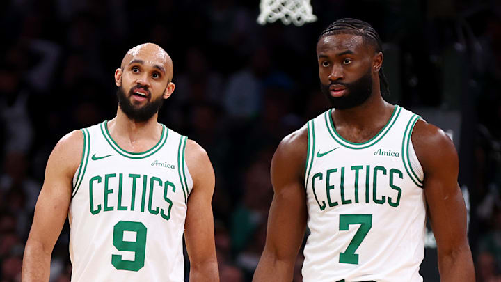 Boston Celtics stars Derrick White and Jaylen Brown