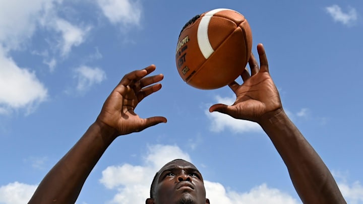 Dandy Dozen top football recruit selection for 2025 TSSAA season, The Webb School wide receiver Joel Wyatt Wednesday, June 19, 2025, in Nashville, Tenn.