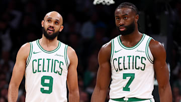 Boston Celtics stars Derrick White and Jaylen Brown