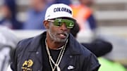 Nov 1, 2025; Boulder, Colorado, USA; Colorado Buffaloes head coach Deion Sanders before the game against the Arizona Wildcats at Folsom Field. Mandatory Credit: Ron Chenoy-Imagn Images