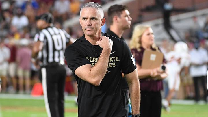 Oct 4, 2025; Tallahassee, Florida, USA; Florida State Seminoles head coach Mike Norvell before a game against the Miami Hurricanes at Doak S. Campbell Stadium. Mandatory Credit: Robert Myers-Imagn Images