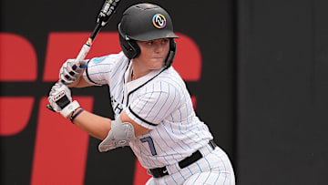 Bandits infielder Erin Coffel bats for Team McQuillin during an Athletes Unlimited Pro (now known as the All-Star Cup) game vs. Team Kilfoyl at Max R. Joyner Family Stadium on August 7, 2024 in Greenville, N.C.