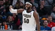 Purdue Boilermakers forward Trevion Williams (50) celebrates a made basket
