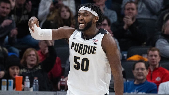 Purdue Boilermakers forward Trevion Williams (50) celebrates a made basket Purdue Boilermakers forward Trevion Williams (50) celebrates a made basket