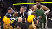 Tyrese Haliburton’s father and Giannis Antetokounmpo had to be separated following the Pacers win over the Bucks.