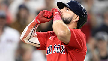 Boston Red Sox right fielder Wilyer Abreu (52) looks skyward after hitting a two-run home run during the fourth inning against the San Diego Padres at Petco Park.