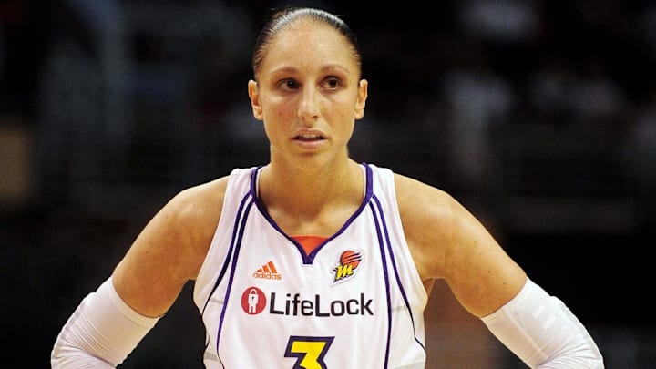 Sep 5, 2010; Phoenix, AZ, USA; Phoenix Mercury guard Diana Taurasi (3) reacts on the court during the first half in game two of the Western Conference Finals in the 2010 WNBA Playoffs at US Airways Center.  Mandatory Credit: Jennifer Stewart-Imagn Images