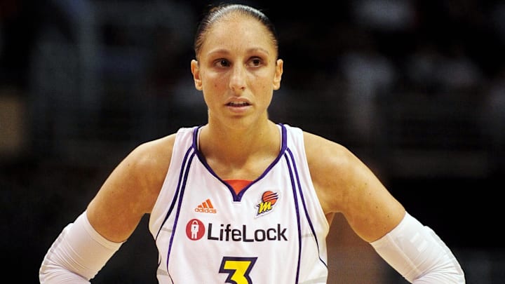 Sep 5, 2010; Phoenix, AZ, USA; Phoenix Mercury guard Diana Taurasi (3) reacts on the court during the first half in game two of the Western Conference Finals in the 2010 WNBA Playoffs at US Airways Center.  Mandatory Credit: Jennifer Stewart-Imagn Images