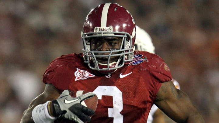 1-7-2010 -- Pasadena, CA, --  Alabama running back Trent Richardson (3) carries the ball for a second quarter touchdown against Texas in the Rose Bowl in Pasadena. Alabama beat the Texas Longhorns 37-21. (Tuscaloosa News / Robert Sutton)

Bcs National Championship Trophies