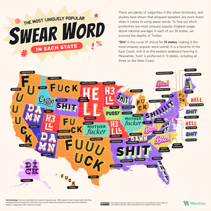 map of each state's favorite curse word