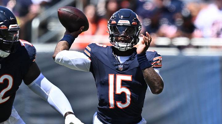 Aug 12, 2023; Chicago, Illinois, USA;  Chicago Bears quarterback P.J. Walker (15) passes against the Tennessee Titans in the first half at Soldier Field.