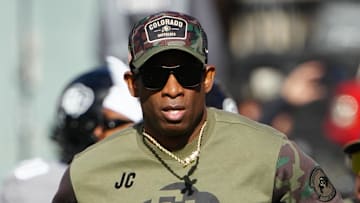 Nov 11, 2023; Boulder, Colorado, USA; Colorado Buffaloes head coach Deion Sanders before the game against the Arizona Wildcats at Folsom Field. Mandatory Credit: Ron Chenoy-Imagn Images