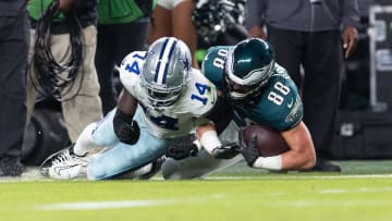 Nov 5, 2023; Philadelphia, Pennsylvania, USA; Dallas Cowboys safety Markquese Bell (14) tackles