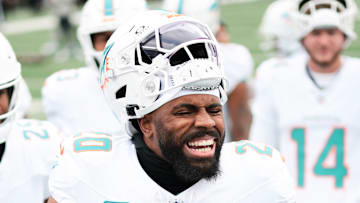 Miami Dolphins linebacker Jordyn Brooks smiles