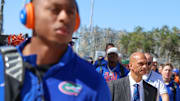 Florida Gators interim head coach Billy Gonzales head during gator walk during an NCAA football game at Everbank Stadium in Jacksonville, FL on Saturday, November 1, 2025. [Alan Youngblood/Gainesville Sun]