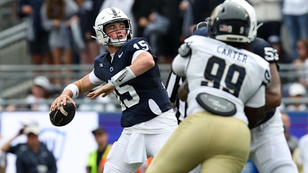 Penn State Nittany Lions quarterback Drew Allar throws a pass vs. the FIU Panthers at Beaver Stadium.