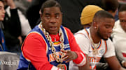 Tracy Morgan watches during the first quarter between the New York Knicks and the Toronto Raptors at Madison Square Garden. 