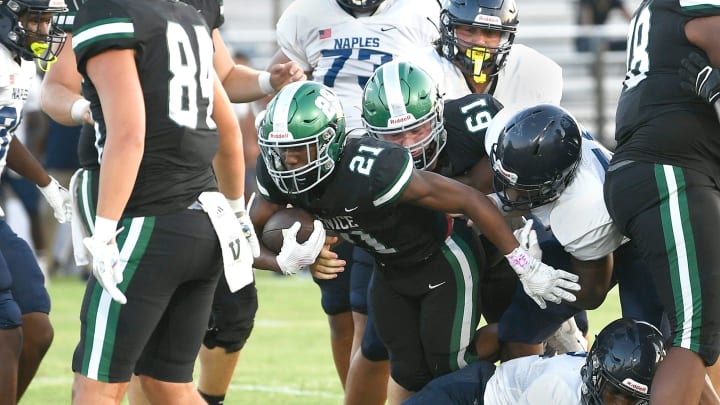 Spring football was back as Venice hosted the Naples Golden Eagles at Venice's Powell-Davis Stadium Tuesday evening May 21, 2024. Venice went on to win 27-17.