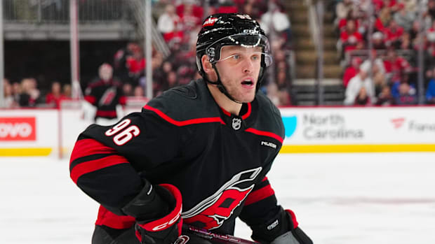 Carolina Hurricanes right wing Mikko Rantanen against the Edmonton Oilers