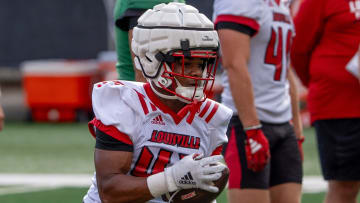 University of Louisville running back Shammai Gates (43) runs a drill during their second practice on Friday, Aug. 2, 2024 at L&N Federal Credit Union Stadium.