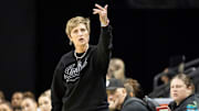 Indiana head coach Teri Moren calls to her team as the Oregon Ducks host the Indiana Hoosiers Friday, Jan. 24, 2025, at Matthew Knight Arena in Eugene, Ore.