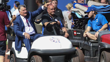 Former New York Mets first baseman Keith Hernandez waves to MLB fans after having his jersey number retired at Citi Field 