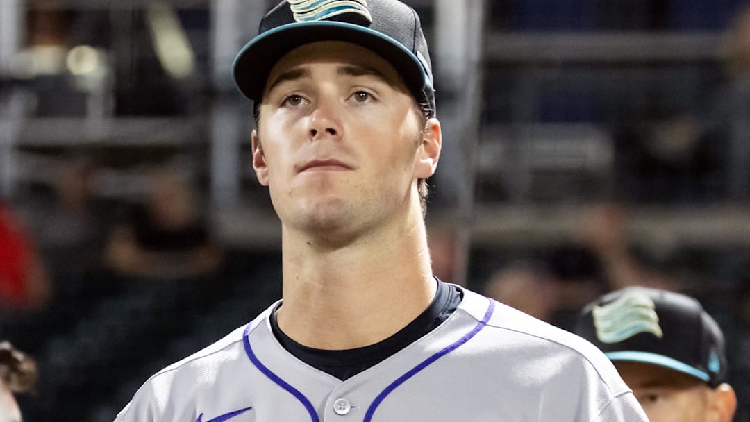Nov 9, 2025; Mesa, AZ, USA; Colorado Rockies infielder Charlie Condon during the Arizona Fall League Fall Stars Game at Sloan Park. 