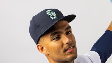Seattle Mariners catcher Harry Ford poses for a portrait during photo day at Peoria Sports Complex in 2024. 