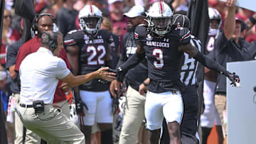 South Carolina football coach Shane Beamer and defensive back O'Donnell Fortune