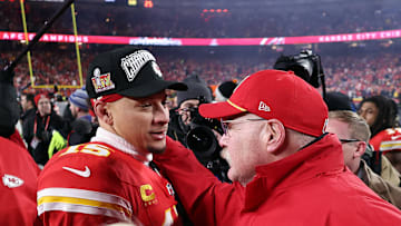 Patrick Mahomes & Andy Reid following 2025 AFC Championship Game victory