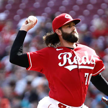 Sep 4, 2023; Cincinnati, Ohio, USA; Cincinnati Reds pitcher Tejay Antone (70) throws against the Seattle Mariners during the first inning at Great American Ball Park. Mandatory Credit: David Kohl-Imagn Images