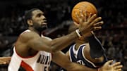 Nov. 3, 2009; Portland, OR, USA; Portland Trailblazers center Greg Oden grabs a rebound away from Atlanta Hawks forward Josh Smith (5) in the first quarter of the game at the Rose Garden. Mandatory Credit: Steve Dykes-Imagn Images