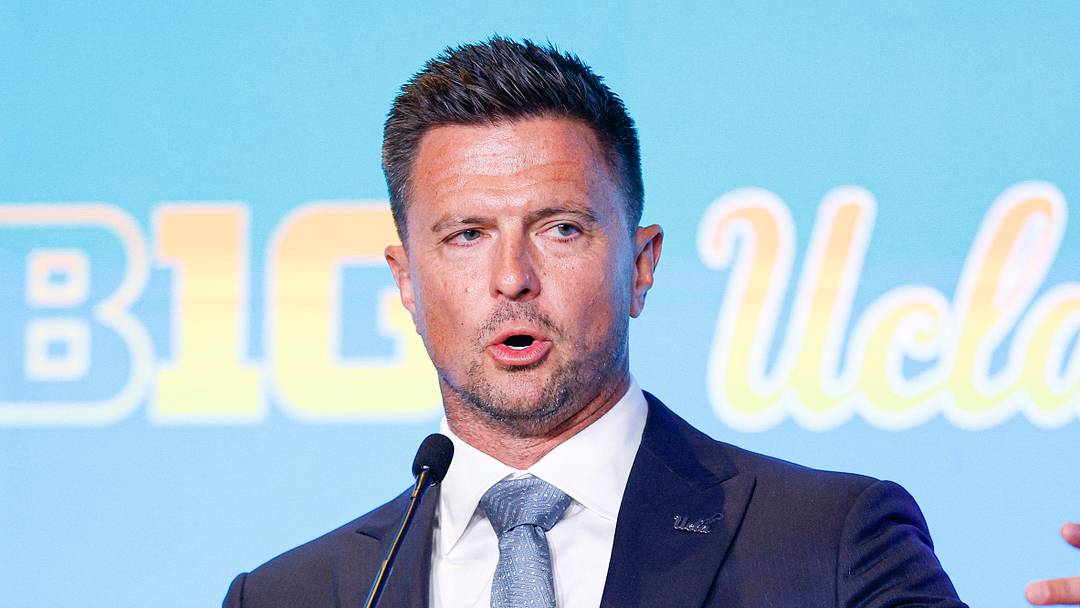 Jul 29, 2026; Chicago, IL, USA; UCLA Football head coach Bob Chesney speaks during Big Ten Media Days at Hilton Chicago. Mandatory Credit: Kamil Krzaczynski-Imagn Images Jul 29, 2026; Chicago, IL, USA; UCLA Football head coach Bob Chesney speaks during Big Ten Media Days at Hilton Chicago. Mandatory Credit: Kamil Krzaczynski-Imagn Images