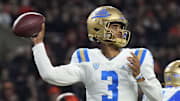 Oct 14, 2023; Corvallis, Oregon, USA; UCLA Bruins quarterback Dante Moore (3) throws the ball during the second half against the Oregon State Beavers at Reser Stadium. Mandatory Credit: Soobum Im-Imagn Images