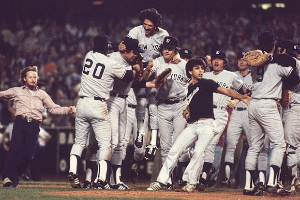 The Yankees celebrate winning the 1978 World Series title.