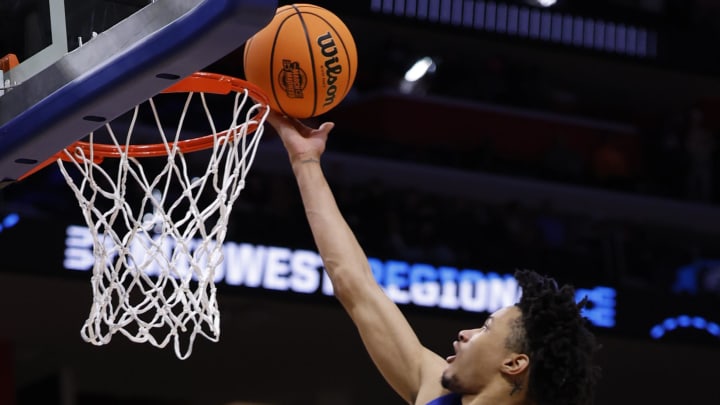 Mar 29, 2024; Detroit, MN, USA; Creighton Bluejays guard Trey Alexander (23) shoots the ball in the second half against the Tennessee Volunteers during the NCAA Tournament Midwest Regional at Little Caesars Arena. Mandatory Credit: Rick Osentoski-USA TODAY Sports