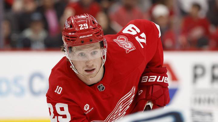Nov 18, 2025; Detroit, Michigan, USA; Detroit Red Wings center Nate Danielson (29) skates on the ice in the second period against the Seattle Kraken at Little Caesars Arena. Mandatory Credit: Rick Osentoski-Imagn Images