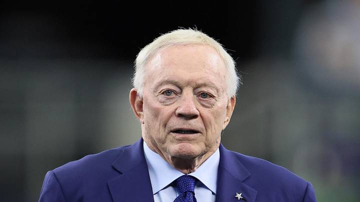 Nov 14, 2021; Arlington, Texas, USA; Dallas Cowboys owner Jerry Jones on the field prior to the game against the Atlanta Falcons at AT&T Stadium. Mandatory Credit: Matthew Emmons-Imagn Images