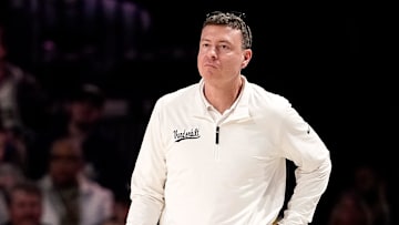Vanderbilt head coach Mark Byington watches his team face Missouri during the first half at Memorial Gym in Nashville, Tenn., Saturday, March 1, 2025.