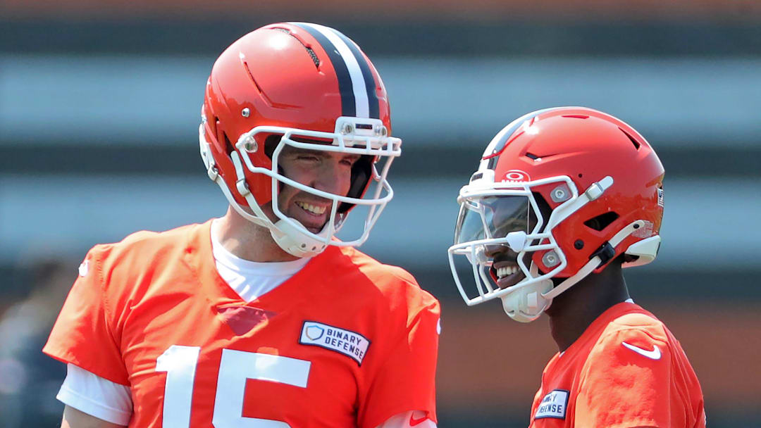 Quarterbacks Joe Flacco, left, and Shedeur Sanders Quarterbacks Joe Flacco, left, and Shedeur Sanders