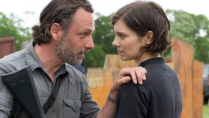Andrew Lincoln as Rick Grimes, Lauren Cohan as Maggie Greene in The Walking Dead Season 8, Episode 1