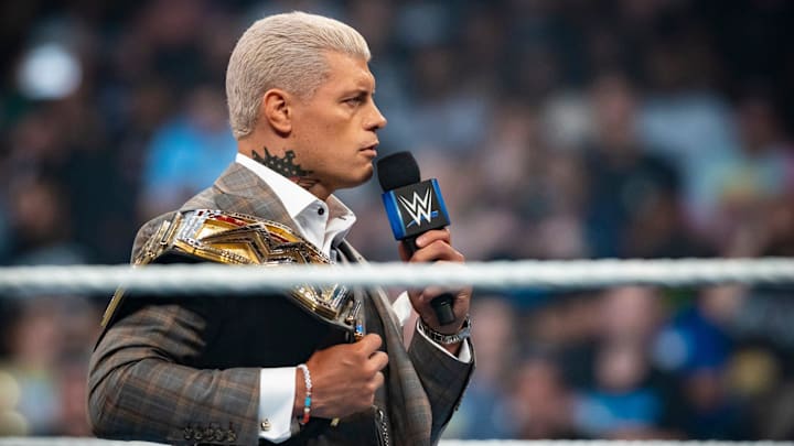 WWE Champion, Cody Rhodes, speaks to the Bloodline. WWE Champion, Cody Rhodes, speaks to the Bloodline.