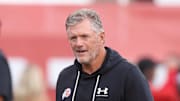 Utah Utes head coach Kyle Whittingham looks on before the game against the Cal Poly Mustangs at Rice-Eccles Stadium.