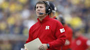 Sep 28, 2019; Ann Arbor, MI, USA; Rutgers Scarlet Knights head coach Chris Ash looks up at the scoreboard during the first quarter against the Michigan Wolverines at Michigan Stadium. Mandatory Credit: Raj Mehta-Imagn Images