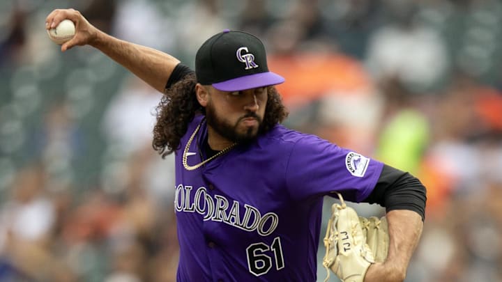 Jul 27, 2024; San Francisco, California, USA; Colorado Rockies pitcher Justin Lawrence (61) delivers a pitch against the San Francisco Giants during the seventh inning at Oracle Park. Mandatory Credit: D. Ross Cameron-Imagn Images Jul 27, 2024; San Francisco, California, USA; Colorado Rockies pitcher Justin Lawrence (61) delivers a pitch against the San Francisco Giants during the seventh inning at Oracle Park. Mandatory Credit: D. Ross Cameron-Imagn Images