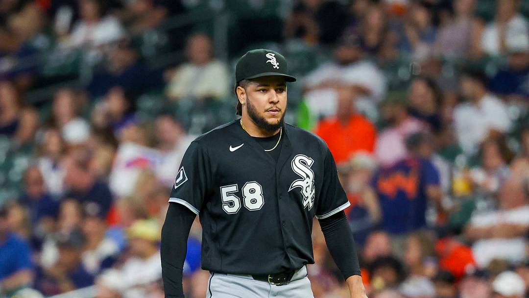 Sep 3, 2026; Houston, Texas, USA;  Chicago White Sox starting pitcher Luis Castillo (58) reacts against the Houston Astros after the top of the first inning at Daikin Park.  Mandatory Credit: Thomas Shea-Imagn Images