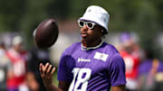 Vikings wide receiver Justin Jefferson hasn't been practicing at training camp as he deals with a hamstring strain.